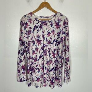 Chico's Floral Scroll Sweater Sz XXL Grape Cotton Basic Minimalist Long Sleeves